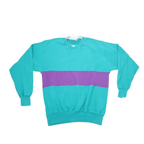 Vintage 90s Norsport Teal Green and Purple Stripe Crewneck Sweatshirt Mens M - Picture 1 of 3